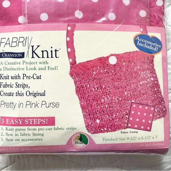 Vintage Cranston Fabri Knit Knitting fabric kit. Pretty in Pink Purse Deadstock - Picture 3 of 6